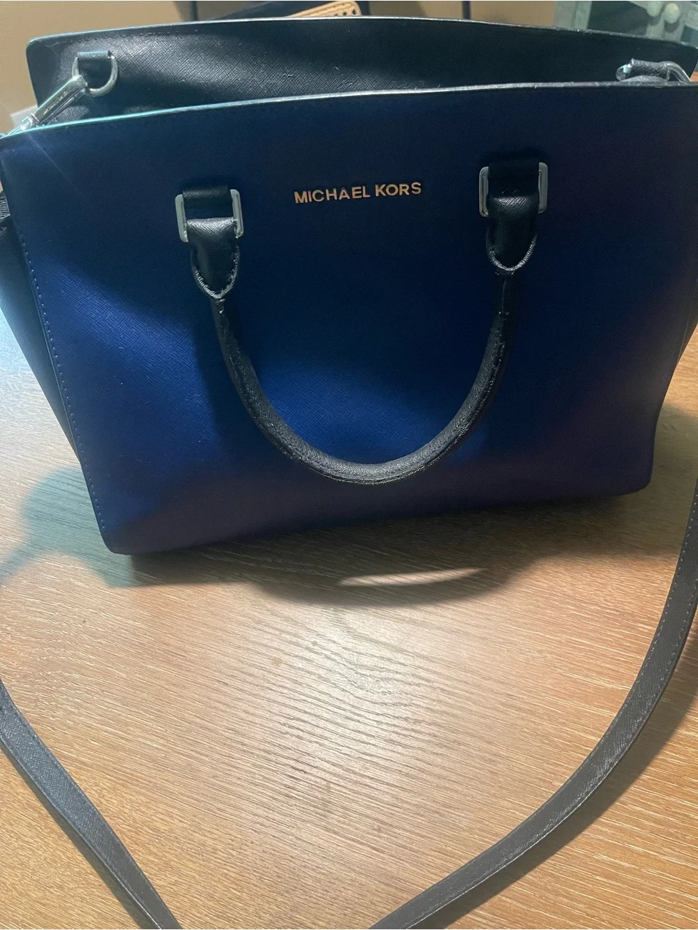 Michael Kors Blue and Black Leather Tote Satchel